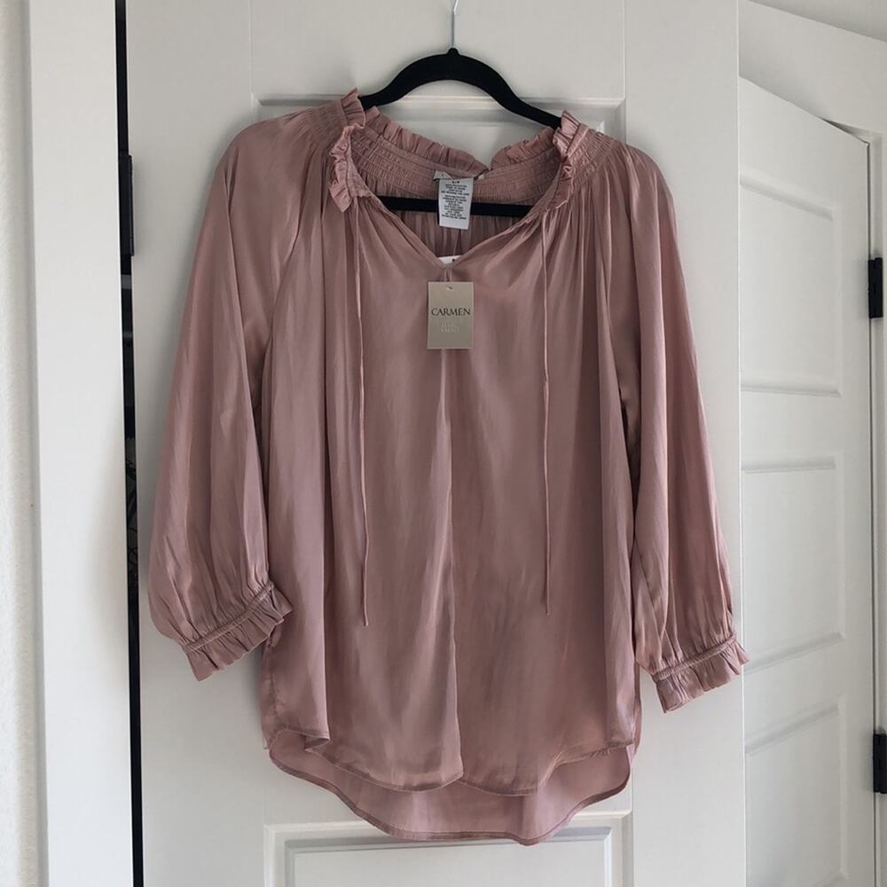 Carmen Marc Valvo Blush Peasant Blouse -